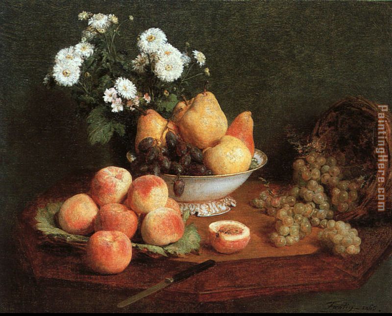 Flowers & Fruit on a Table 1865 painting - Henri Fantin-Latour Flowers & Fruit on a Table 1865 art painting